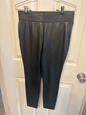 LOFT Black Faux Leather-Look Ponte Leggings